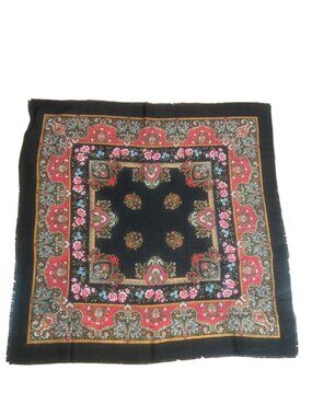 Glentex Vintage Made in Japan Black Challis Paisley 30” Square Scarf